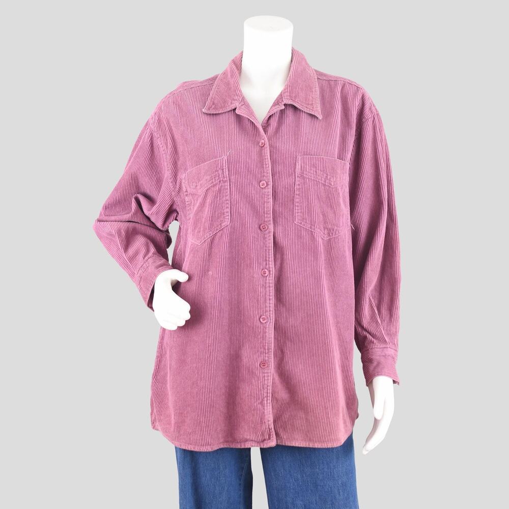 Vintage 90s Pink Corduroy Long Sleeve Shirt Women's Medium